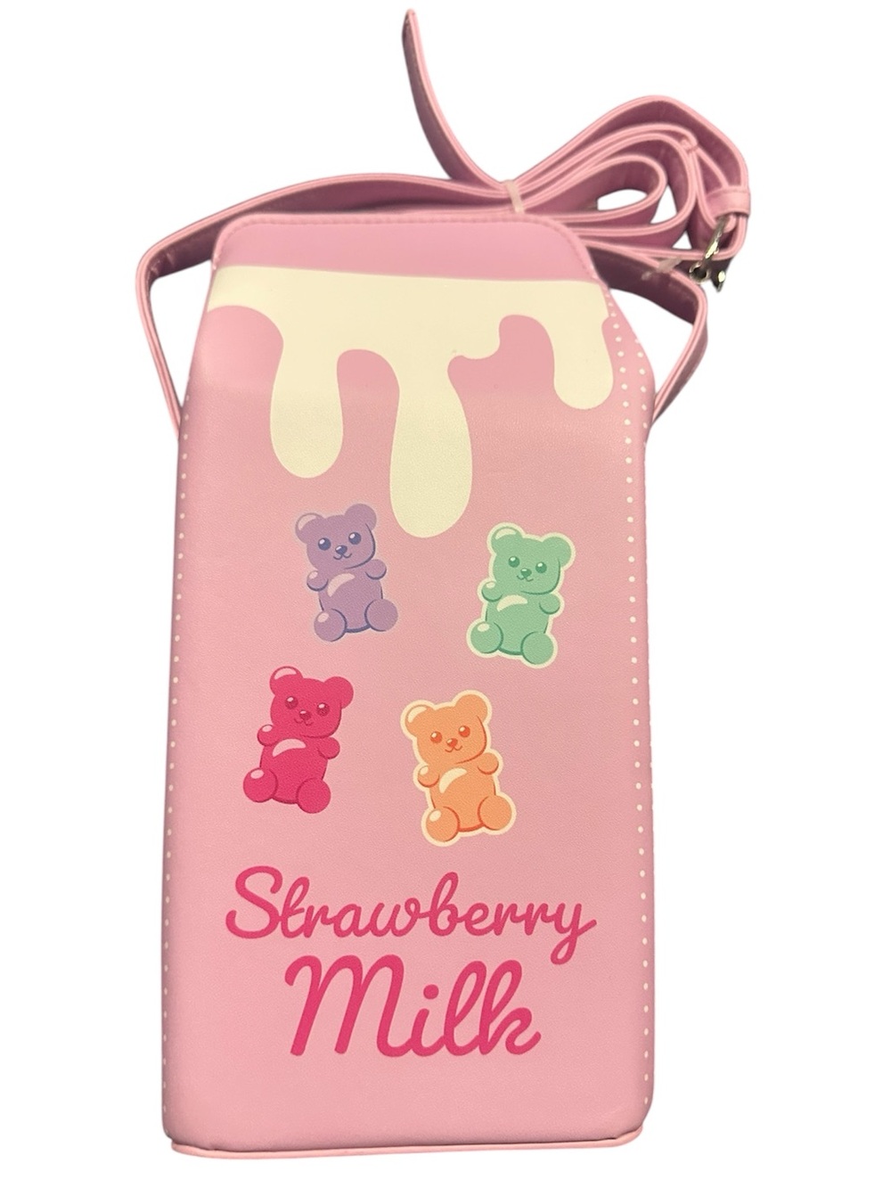 Strawberry Milk Pink Crossbody Bag with Gummy Bear Motif